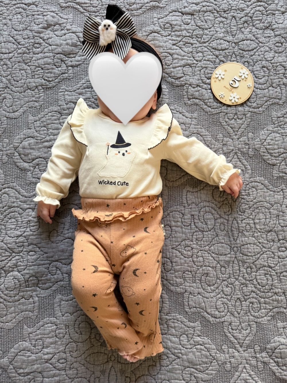 2/$15🥳Wicked Cute Halloween Baby Outfit - Cream Top & Tan Ruffle Pants